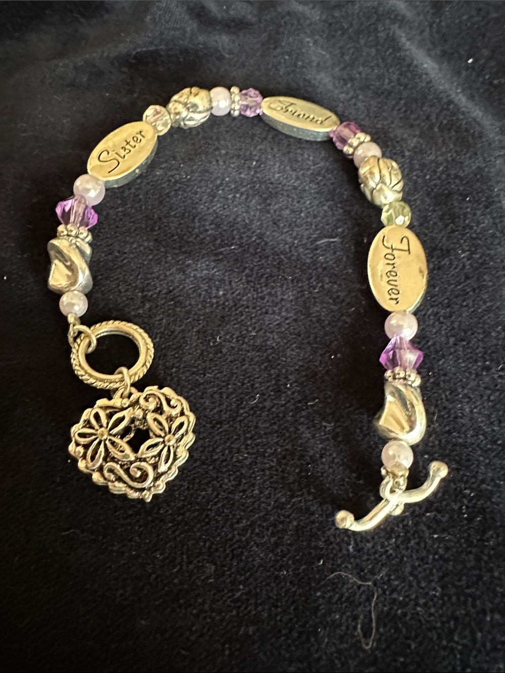 Forever Sister Purple Beaded Charm Bracelet